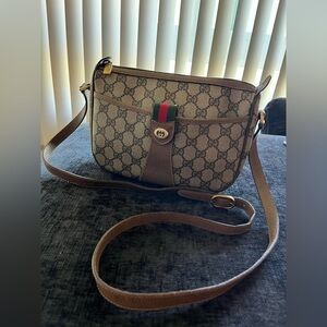 GUCCI Old Gucci Navy Sherry Line Leather Shoulder Bag Woman's Authentic vintage